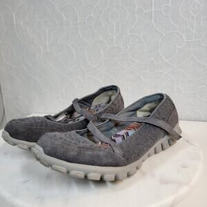 Skechers Womens Mary Jane Shoes 8 Gray Comfort Non-Slip Sneakers Memory Foam